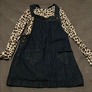 Max Studio Denim Overall with Leopard Print Top